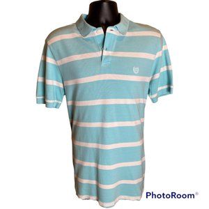 Chaps Light Blue Polo with White Horizontal Stripes